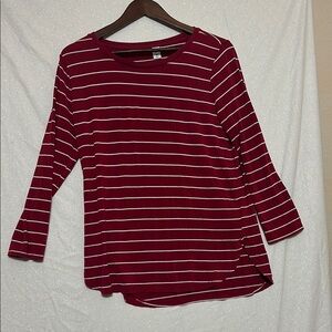 Old Navy Red and White Crew Neck 3/4 Sleeve Relaxed T-Shirt